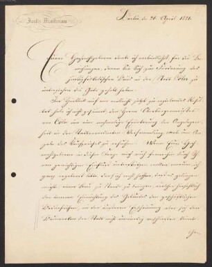 Nachlass von August Reichensperger (1808-1895): Brief von Heinrich von Friedberg an August Reichensperger - BSB Ana 429.B. Friedberg, Heinrich von