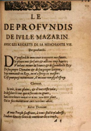 Le de profundis de Julle Mazarin avec les regrets de sa mechante vie