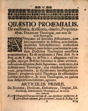 Theologia Scholastica Aegidio-Augustiniana, 1. De Deo Uno