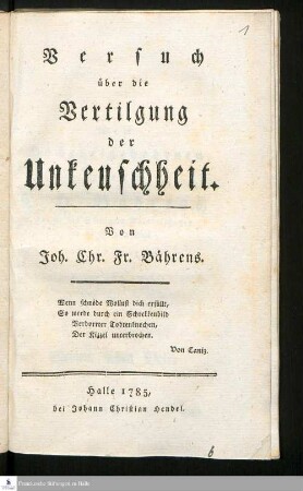 Versuch über die Vertilgung der Unkeuschheit