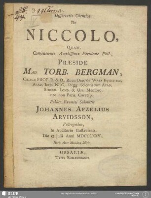 Dissertatio Chemica De Niccolo