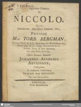 Dissertatio Chemica De Niccolo