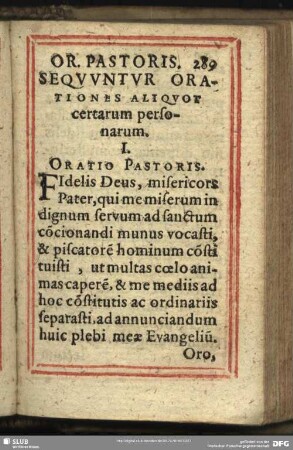 Or.[atio] Pastoris. Sequuntur Orationes Aliquor certarum personarum