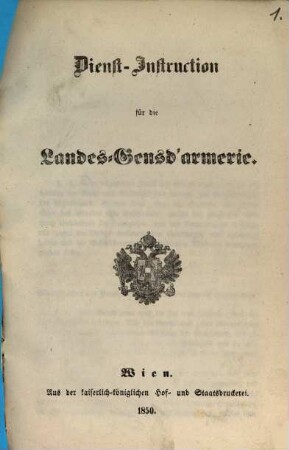 Dienst-Instruction für die Landes-Gensd'armerie