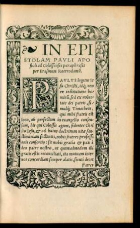In Epistolam Pauli Apostoli ad Colossenses paraphrasis per Erasmum Roterodamum.