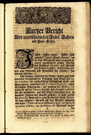Kurzer Bericht Von unterschiedlichen Jubel-Jahren und Jubel-Festen.