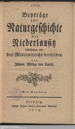 Beyträge zur Naturgeschichte der Niederlausitz insbesondere aber des Mineralreichs derselben