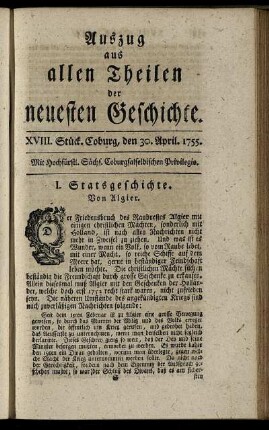 XVIII. Stück. Coburg, den 30. April. 1755.