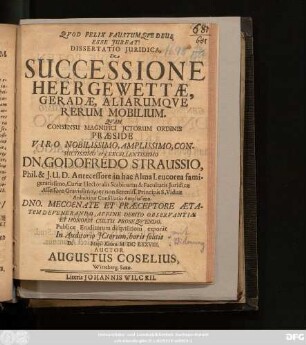 Dissertatio Iuridica, De Successione Heergewettae, Geradae, Aliarumque Rerum Mobilium