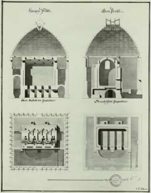 Ziegelofen: a) Längen- und Querprofil, b) obere Ansicht mit Grundriß : Dresden, Ziegelei, Brennofen, Zeichn., C.G. Wagner