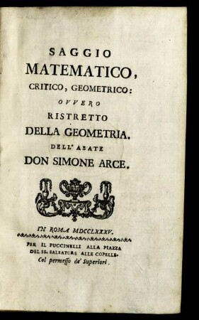 Saggio Matematico, Critico, Geometrico : Ovvero Ristretto della Geometria