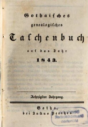 Gothaisches genealogisches Taschenbuch. 1843 = Jg. 80
