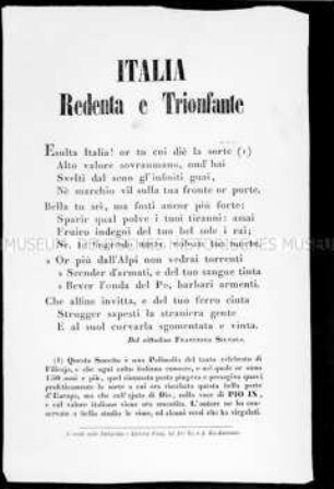 Flugblatt: Italia redenta e triofante (Das befreite und triumphierende Italien); undatiert