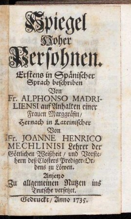 Spiegel Hoher Persohnen