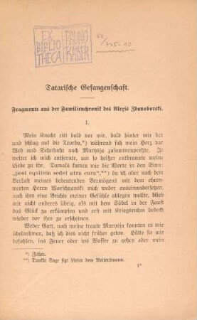 Tatarische Gefangenschaft. : Fragmente aus der Familienchronik des Alexis Zdanoborski.