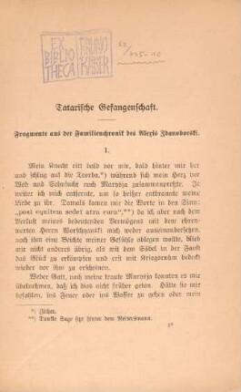 Tatarische Gefangenschaft. : Fragmente aus der Familienchronik des Alexis Zdanoborski.