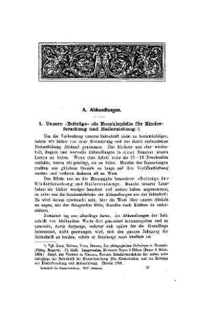 Unsere Beiträge als Encyklopädie für Kinderforschung und Heilerziehung