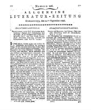 [Sammelrezension zweier englischsprachiger Rezensionzeitschriften] Rezensiert werden: 1. The monthly review. [August 1786]. London [1786] 2. The Critical review. [August 1786]. [London] [1786]