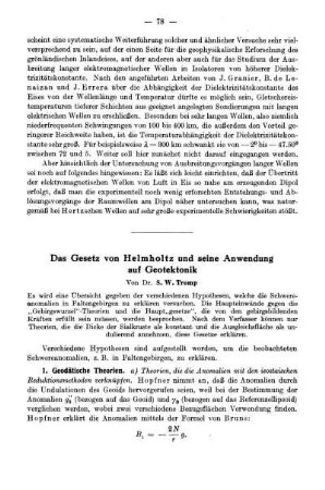 Das Gesetz von Helmholtz und seine Anwendung auf Geotektonik
