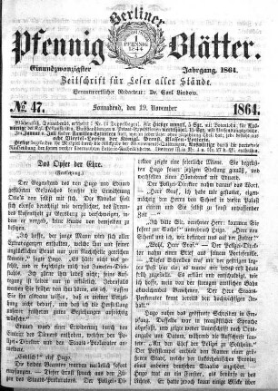 No. 47, Sonnabend, den 19. November 1864