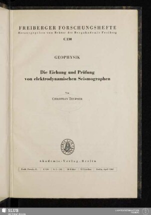 Die Eichung und Prüfung von elektrodynamischen Seismographen