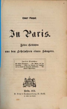 In Paris : Heitere Geschichten aus den Lehrjahren eines Sängers, 2
