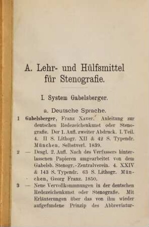 Katalog der Bibliothek der Vereinigung Gabelsberger Stenografen zu Elberfeld