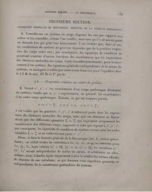 Troisième section. Propriétés générales du mouvement [...]