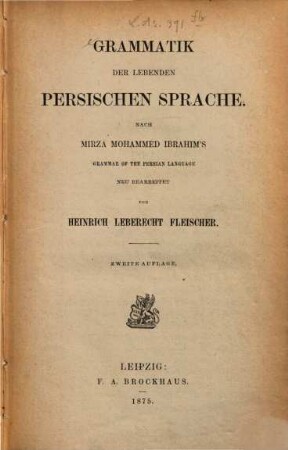 Grammatik der lebenden persischen Sprache