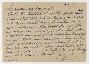 Postkarte von Raoul Hausmann an Elfriede Hausmann. Prag