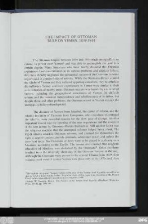 The Impact Of Ottoman Rule On Yemen, 1849-1914