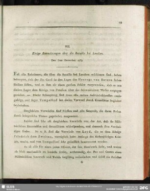 VII. Einige Betrachtungen über die Bataille bei Leuthen. Den 5ten December 1757