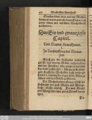 Das Ein und zwantzigste Capitel. Von Mutter Kranckheiten.