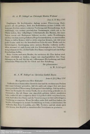 August Wilhelm von Schlegel an Christian Gottlob Heyne, Jena, 22.05.1797