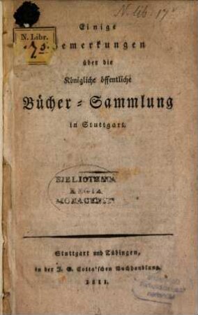 Bemerkungen über die Kön. öffentliche Büchersammlung in Stuttgard