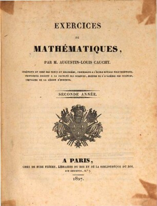 Exercices de mathématiques. 2. 1827