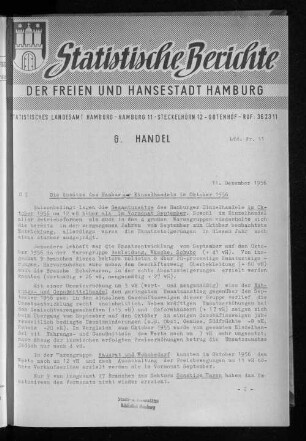 Die Umsätze des Hamburger Einzelhandels im Oktober 1956 : Lfd. Nr. 11