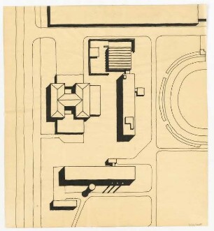 Hochschulbibliothek, Karlsruhe Neubau: Vorprojekt: Erweiterung der Mensa und Neubau Hochschulbibliothek. Lageplan, 1:1000
