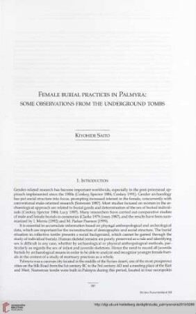 12: Female burial practices in Palmyra: some observations from the underground tombs
