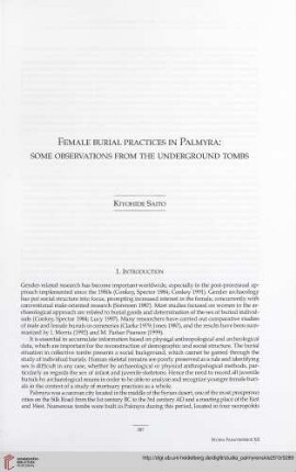 12: Female burial practices in Palmyra: some observations from the underground tombs