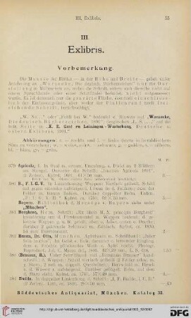 III. Exlibris (Nr. 379 - 463)