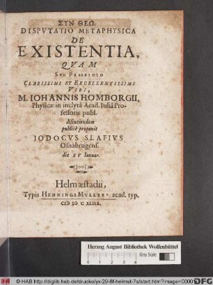 Disputatio Metaphysica De Existentia