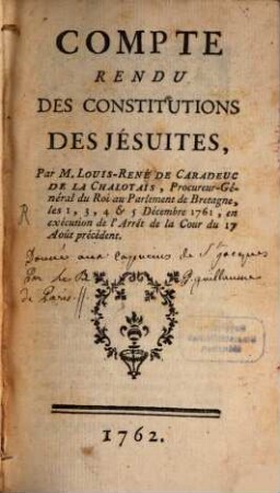 Compte rendu des constitutions des Jesuites