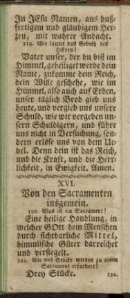 XVI. Von den Sacramenten insgemein. = XVI. Wot tych Sacramentow.