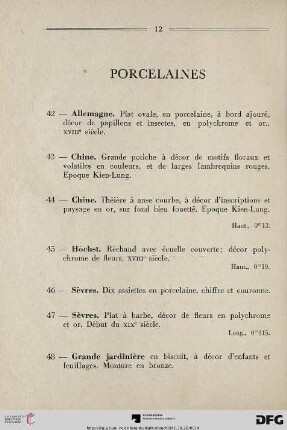 Porcelaines (Nr. 42-48)