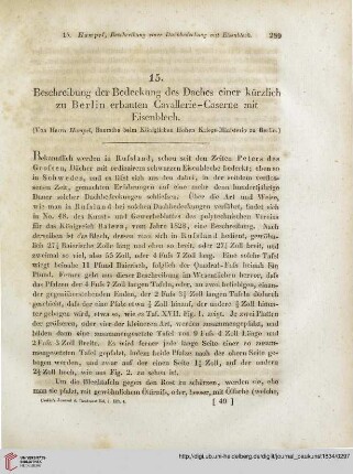 7: Beschreibung der Bedeckung des Daches einer kürzlich zu Berlin erbauten Cavallerie-Caserne mit Eisenblech
