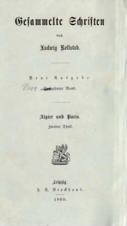 Band 14 = Algier und Paris im Jahre 1830, Theil 2: Gesammelte Schriften