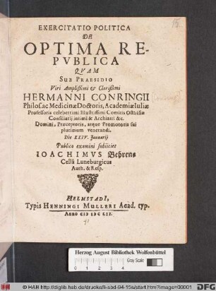 Exercitatio Politica De Optima Republica