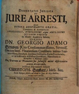 Dissertatio juridica de jure arresti