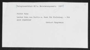 Brief von Gerhart Hauptmann an Viktor Hahn